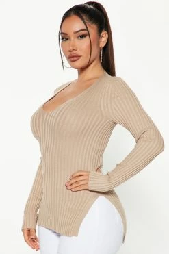 Fashion Nova Giving Me The Feels Sweater - Khaki