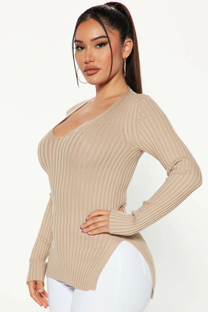 Flash Sale 🛒 Fashion Nova Giving Me The Feels Sweater - Khaki 👏 1 Fashion Nova Giving Me The Feels Sweater - Khaki