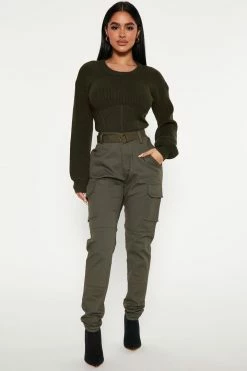 Fashion Nova The Times We Had Corset Sweater - Olive Pullovers