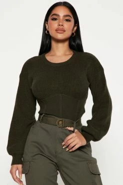 Fashion Nova The Times We Had Corset Sweater - Olive Pullovers