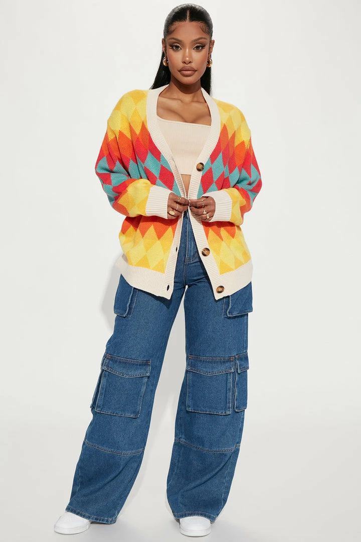 Fashion Nova Cardigans Big Mood Boyfriend Cardigan - Multi Color