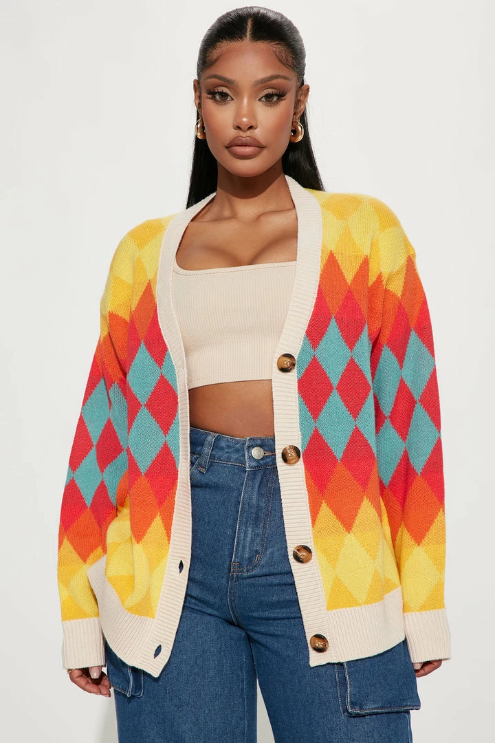 Fashion Nova Cardigans Big Mood Boyfriend Cardigan - Multi Color