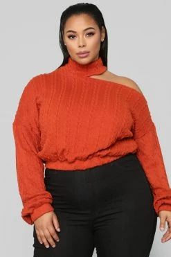 Fashion Nova Pullovers Cut Me Off Sweater - Rust