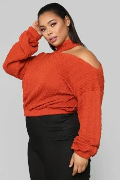 Fashion Nova Pullovers Cut Me Off Sweater - Rust