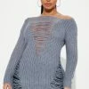 Fashion Nova Pullovers Loosen Up Distressed Sweater - Dusty Blue