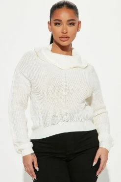 Fashion Nova Keep On Guessin' Cowl Neck Sweater - Ivory