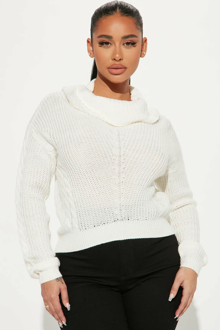 Fashion Nova Keep On Guessin' Cowl Neck Sweater - Ivory