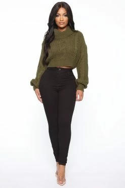 Fashion Nova Pullovers You Got It All Cropped Sweater - Olive