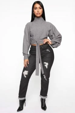 Fashion Nova Lost In Your Eyes Sweater - Heather Grey Pullovers
