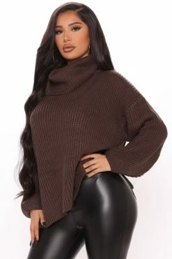Fashion Nova Stormy Weather Sweater - Brown