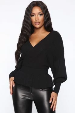 Fashion Nova Can't Get Enough Of You Sweater - Black Pullovers