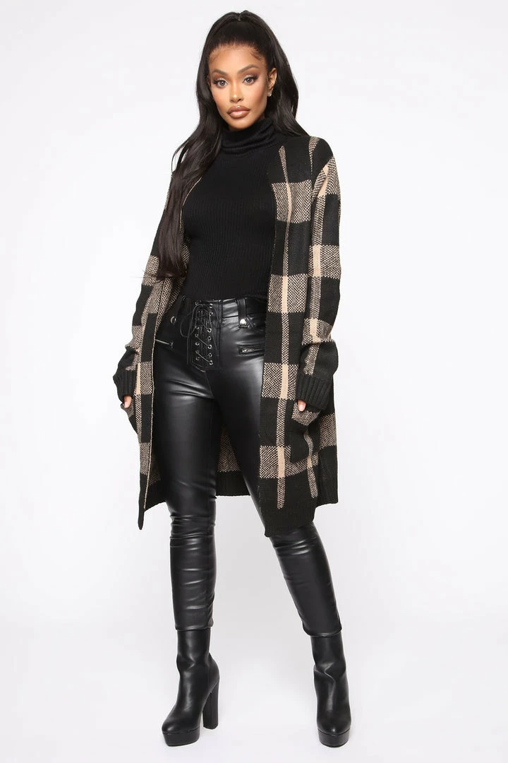 Fashion Nova Cardigans How You Plaid Me Cardigan - Taupe