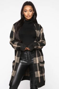 Fashion Nova Cardigans How You Plaid Me Cardigan - Taupe