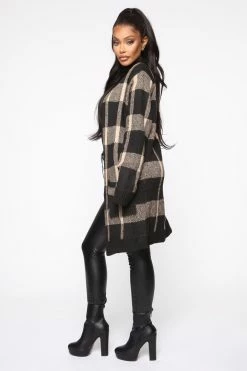 Fashion Nova Cardigans How You Plaid Me Cardigan - Taupe