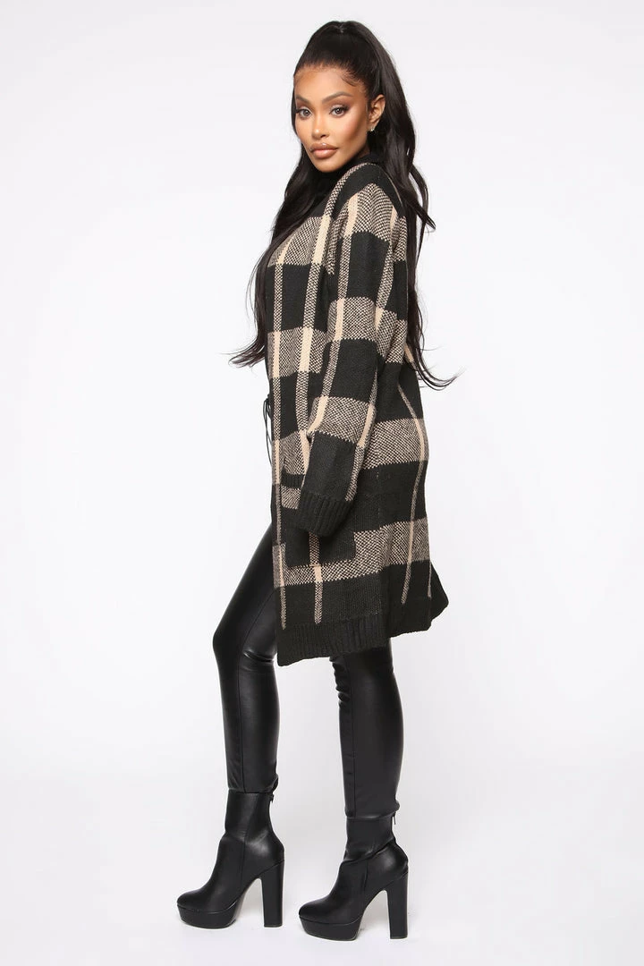 Fashion Nova Cardigans How You Plaid Me Cardigan - Taupe