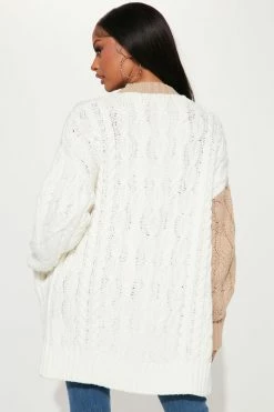 Fashion Nova Beginner's Luck Cable Knit Cardigan - Ivory/combo