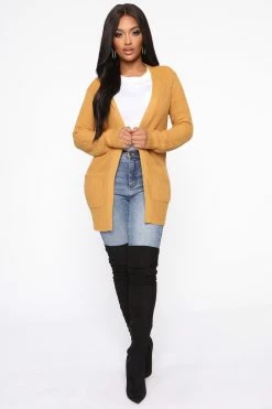 Fashion Nova Cardigans Zoe Two Pocket Cardigan - Mustard