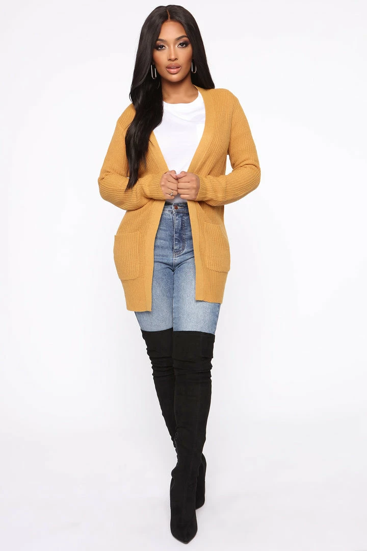Fashion Nova Cardigans Zoe Two Pocket Cardigan - Mustard