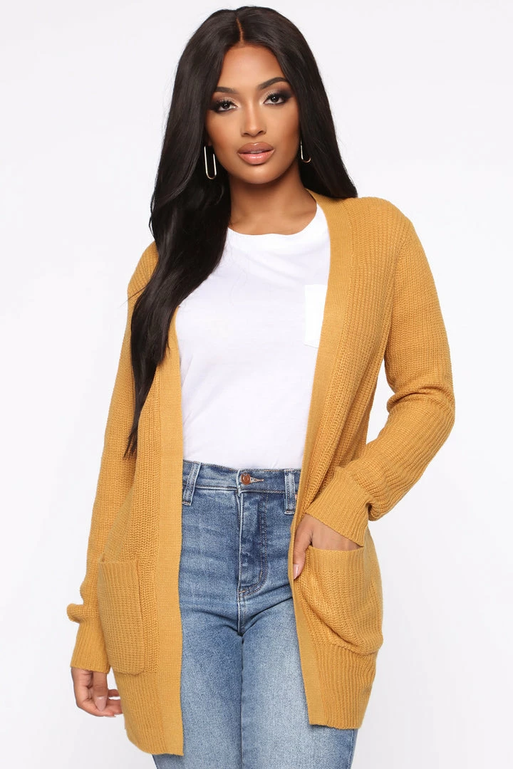 Fashion Nova Cardigans Zoe Two Pocket Cardigan - Mustard