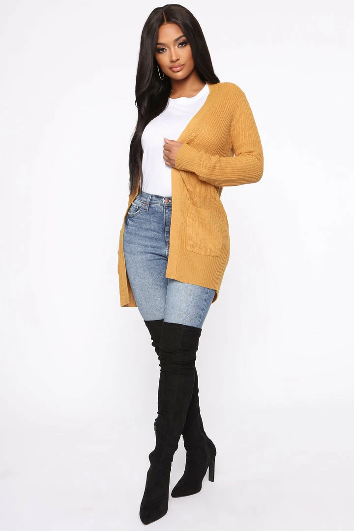 Fashion Nova Cardigans Zoe Two Pocket Cardigan - Mustard