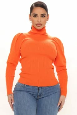 Fashion Nova Adored By You Turtleneck Sweater - Orange Pullovers