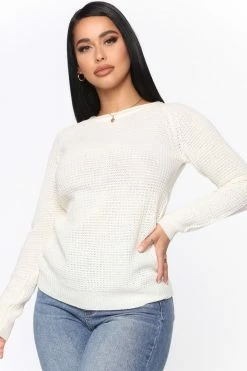 Fashion Nova Ariana Waffle Sweater - Ivory Pullovers