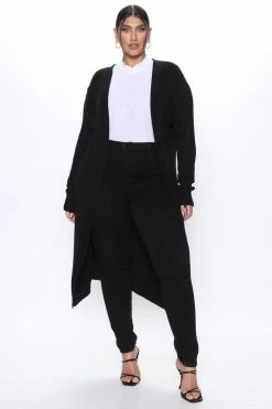 Fashion Nova Alessandra Cable Knit Duster Cardigan - Black
