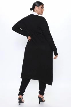 Fashion Nova Alessandra Cable Knit Duster Cardigan - Black