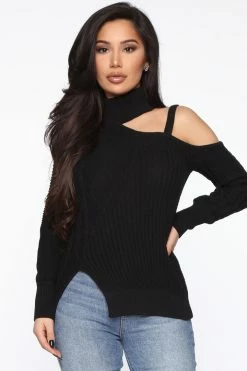 Fashion Nova Keeping Me Away From The Cold Sweater - Black