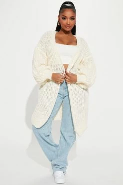 Fashion Nova Cardigans Real Love Open Front Cardigan - Cream