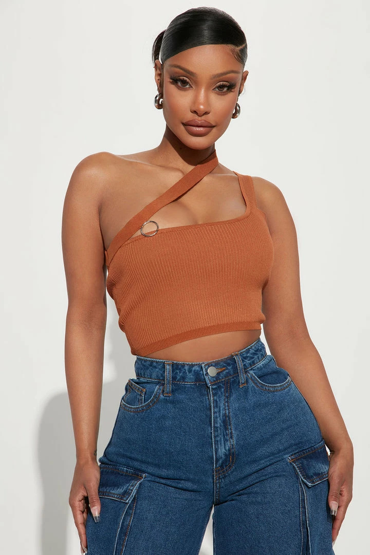 Fashion Nova Shout It Out One Shoulder Sweater Top - Tan Pullovers