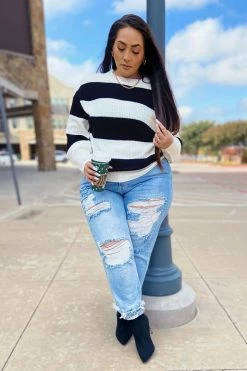 Fashion Nova Pullovers Autumn Dreams Striped Sweater - Black/White