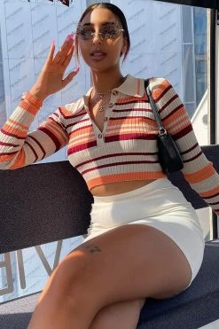 Fashion Nova Pullovers Close To You Striped Sweater - Orange/combo
