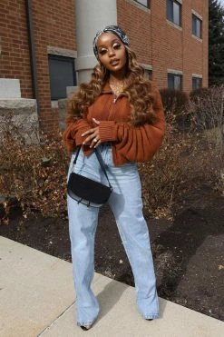 Fashion Nova Cozy Girl Zip Front Cardigan Sweater - Chestnut Cardigans