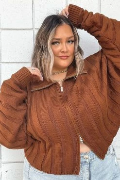 Fashion Nova Cozy Girl Zip Front Cardigan Sweater - Chestnut Cardigans