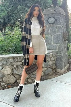 Fashion Nova Cardigans How You Plaid Me Cardigan - Taupe