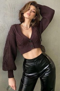 Fashion Nova Cardigans Knit The Floor Cropped Cardigan Sweater - Chocolate