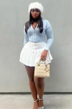 Fashion Nova Open Book Knit Bomber - Light Blue