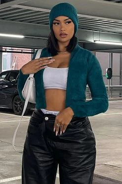 Fashion Nova Cardigans Party Crasher Zip Up Sweater - Teal