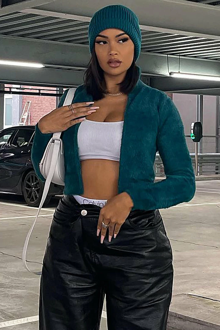 Promo ⭐ Fashion Nova Cardigans Party Crasher Zip Up Sweater - Teal 🤩 2 Fashion Nova Cardigans Party Crasher Zip Up Sweater - Teal