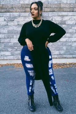 Fashion Nova Slit Just Got Real Tunic Sweater - Black